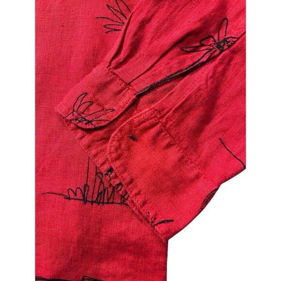 Chico’s red rhino elephant zebra shirt shacket long sleeve size 2 100% linen - Picture 9 of 15